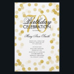 70th Birthday Partyプログラム金ゴールド紙吹雪（メニュー付き） チラシ<br><div class="desc">「誕生日エレガントパーティプログラム」金ゴールドのグリッター紙吹雪と文字のカスタムデザイン。</div>