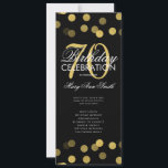 70th Birthday Partyプログラム金ゴールド紙吹雪（メニュー付き） 招待状<br><div class="desc">"バースデーパエレガントーティプログラム"金ゴールドとブラックのグリッター紙吹雪とデザイン文字付きカスタム。</div>