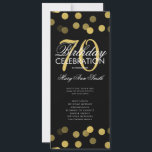 70th Birthday Partyプログラム金ゴールド紙吹雪（メニュー付き） 招待状<br><div class="desc">"バースデーパエレガントーティプログラム"金ゴールドとブラックのグリッター紙吹雪とデザイン文字付きカスタム。</div>