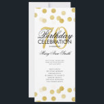70th Birthday Partyプログラム金ゴールド紙吹雪（メニュー付き） 招待状<br><div class="desc">「誕生日エレガントパーティプログラム」金ゴールドのグリッター紙吹雪と文字のカスタムデザイン。</div>