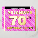 70th Birthday Party —おもしろいピンクのハートとストライプ 箔招待状<br><div class="desc">このおもしろいの前と楽しい70歳の誕生日パーティー/お祝いフォイル招待カードデザインには、編集可能な名前、多数の"70th"、メッセージ"BIRTHDAY PARTY!"、およびが含まれ縁どる。フロントの背景には、ハートの形を持つ愛情深いダークピンクと軽いピンクのストライプのパターンが特徴。背面にはパーソナライズされた、日付、時刻、場所/場所、その他の有用な情報など、イベントに関する詳細が表示される。招待状カスタマイズは、招待状の来場者や参加者が70歳の誕生日のお祝いで開催される誕生日の集まりに向けておもしろいを行う方法かもしれない。[～Z0000603]</div>