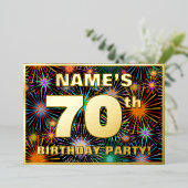 70th Birthday Party —おもしろい、カラフルFireworks Look 箔招待状 (立ち正面)