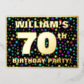 70th Birthday Party —おもしろい、スターカラフルズ・パターン 箔招待状 (正面)