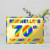 70th Birthday Party —おもしろい、レインボースペクトル「70」 箔招待状 (立ち正面)