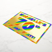 70th Birthday Party —おもしろい、レインボースペクトル「70」 箔招待状 (回転した状態)