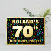 70th Birthday Party —おもしろい、音楽シカラフルンボル 箔招待状 (立ち正面)