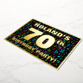 70th Birthday Party —おもしろい、音楽シカラフルンボル 箔招待状 (回転した状態)