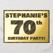 70th Birthday Party — はっきりしたWood Grainフェイク文字 箔招待状 (正面)