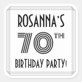 70th Birthday Party:アールデコスタイル+名前をカスタムする スクエアシール (正面)