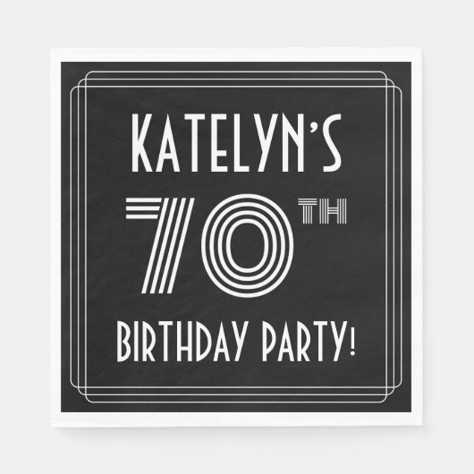 70th Birthday Party:アールデコスタイル+名前をカスタムする スタンダードランチョンナプキン (正面)