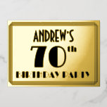 70th Birthday Party —アールデコ検索「70」  名前 箔招待状<br><div class="desc">この前とRoaring20歳のエレガント誕生日パーティーのホイルの招待インスパイアは、名前、大きなアートのデコの数パーソナライズされたの70番目のインスパイア数、メッセージ"BIRTHDAY PARTY"、ラインのパターンを含むメッセージを含む。バックにはパーソナライズされた、日付、時刻、会場、その他の重要な情報など、イベントに関する詳細が含まれている。豪華スタイリッシュでパーソナライズされた、このような招待状は、誰かの70歳の誕生日を祝って行われる誕生日パーティーや集まりに招待状する際に使用されるかもしれない。[～Z0000592]</div>