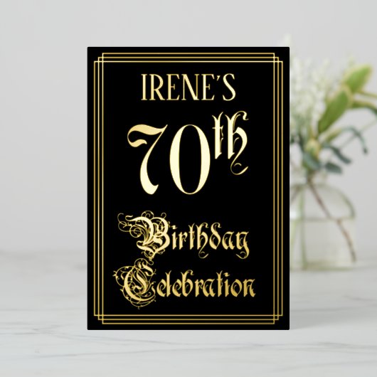 70th Birthday Party – スクリプファンシートと名前をカスタムする 箔招待状 (立ち正面)