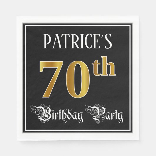 70th Birthday Party – スクリプファンシート、フェイク金ゴールド・ルック スタンダードランチョンナプキン (正面)