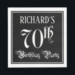 70th Birthday Party – スクリプファンシート 名前をカスタムする スタンダードランチョンナプキン<br><div class="desc">この豪華ファンシーな誕生日をテーマにした紙ナプキンデザインは、カスタマイズ可能な名前と「70th Birthday Party」のメッセージを備えている。「70th」と「バースデーパーティー」という言葉は華やかなスクリプトスタイル文字である。背景はデフォルトでは黒で表示されカスタマイズる。このエレガントような華やかな紙のナプキンは、誰かの70歳の誕生日のお祝いで開催される誕生祝い/パーティーで有用かもしれない。[～Z0000563]</div>