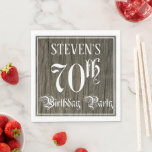 70th Birthday Party — ファンシー Script, フェイク Wood Look スタンダードランチョンナプキン<br><div class="desc">この誕生日華美をテーマファンシーにした紙ナプキンのデザインは、名前とメッセージパーソナライズされた「70th Birthday Party」を備えている。「70th」と「バースデーパーティー」という言葉は精巧なスクリプトスタイル文字である。背景には模造木目フェイク模様がインスパイアある。このような豪華で手の込んだ紙のナプキンは、誰かの70歳の誕生日に開催される誕生日パーティで使用され祝るかもしれない。[～Z0000564]</div>