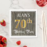 70th Birthday Party — フェイク金ゴールド&ウッドフェイク・ルックス スタンダードランチョンナプキン<br><div class="desc">この華美華やかな誕生日紙ナプキンデザインは、カスタマイズ可能な名前とメッセージ"70th Birthday Party"を備えている。70位の大きな数字は模写・金ゴールド塗りフェイクの模様を持ちインスパイア、「バースデーパーティー」という言葉は豪華な脚本スタイル文字である。背景には模造木目フェイク模様がインスパイアある。このようエレガントな豪華な紙ナプキンは、誰かの70歳の誕生日を祝うために開催される誕生祝いで使用されるかもしれない。[～Z0000566]</div>