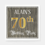 70th Birthday Party — フェイク金ゴールド&ウッドフェイク・ルックス スタンダードランチョンナプキン (正面)