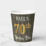 70th Birthday Party — フェイク金ゴールド&ウッドフェイク・ルックス 紙コップ<br><div class="desc">この豪華ファンシーで誕生日をテーマにした紙カップデザインは、名前とメッセージパーソナライズされたの「70th Birthday Party」を備えている。70位の大きな金ゴールドはフェイク/模倣的なスタイルの色のパターンを特徴としインスパイアて、「バースデーパーティー」という言葉はスクリプト文字で華美ある。背景にはフェイク木目模様がインスパイアある。このエレガント様な紙カップは、誰かの七十歳の誕生日を祝って開かれる誕生日パーティーで使われるかもしれない。[～Z0000568]</div>