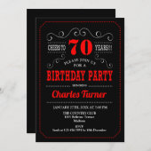 70th Birthday Party – ブラックレッドホワイト 招待状 (正面/裏面)