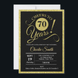 70th Birthday Party – ブラック金ゴールドANY AGE 招待状<br><div class="desc">女性や男性への70歳の誕生日パーティーの招待。エレガント招待状カーフェイクドのグリッター金ゴールドと黒。機能タイポグラフィスクリプトフォント。応援70年！大人のスタイリッシュ誕生祝い。</div>