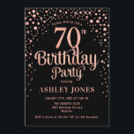 70th Birthday Party – ブラック&バラ金ゴールド 招待状<br><div class="desc">第70回バースデーパーティーへの招待。黒エレガントのデザインとグリッターのバラ金ゴールド。スクリプトスタイリッシュのフォントと紙吹雪の機能。メッセージもしメッセージはカスタム年齢。</div>