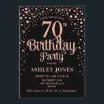 70th Birthday Party – ブラック&バラ金ゴールド 招待状<br><div class="desc">第70回バースデーパーティーへの招待。黒エレガントのデザインとグリッターのバラ金ゴールド。スクリプトスタイリッシュのフォントと紙吹雪の機能。メッセージもしメッセージはカスタム年齢。</div>