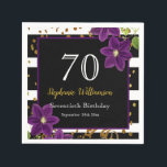 70th Birthday Party |ブラック&金ゴールドグリッター スタンダードカクテルナプキン<br><div class="desc">70th Birthday Party |ブラックと金ゴールドのグリッターデザインと紫のフローラ詳細。これは、テンプレートを追加する準備ができている詳細である。</div>