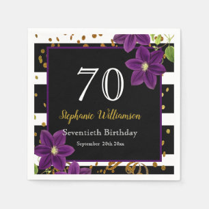 70th Birthday Party ブラック&金ゴールドグリッター スタンダードカクテルナプキン