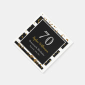 70th Birthday Party |ブラック&金ゴールドグリッター スタンダードカクテルナプキン (角)