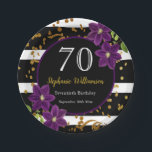 70th Birthday Party |ブラック&金ゴールドグリッター ペーパープレート<br><div class="desc">70th Birthday Party |ブラックと金ゴールドのグリッターデザインと紫のフローラ詳細。これは、テンプレートを追加する準備ができている詳細である。</div>