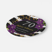 70th Birthday Party |ブラック&金ゴールドグリッター ペーパープレート (アングル)