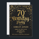 70th Birthday Party – ブラック&金ゴールド 招待状<br><div class="desc">第70回バースデーパーティーへの招待。黒エレガント色のデザインとフェイクグリッター金ゴールド。スクリプトスタイリッシュのフォントと紙吹雪の機能。メッセージもしメッセージはカスタム年齢。</div>