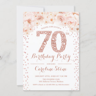 70th Birthday Party – ホワイトローズ金ゴールド 招待状