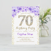 70th Birthday Party – ホワイト金ゴールドパープル 招待状 (スタンド正面)