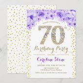 70th Birthday Party – ホワイト金ゴールドパープル 招待状 (正面/裏面)
