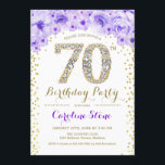 70th Birthday Party – ホワイト金ゴールドパープル 招待状<br><div class="desc">70th誕生日パーティー招エレガント待デザインでフェイクグリッター金ゴールド、紫と白。フローラスタイリッシュへのダイヤモンドとバラの招待グラムお祝い。さらにカスタマイズするもし必要がある場合はメッセージを表示する。</div>