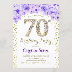 70th Birthday Party – ホワイト金ゴールドパープル 招待状