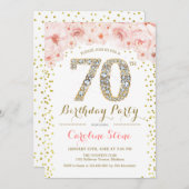 70th Birthday Party – ホワイト金ゴールドピンク 招待状 (正面/裏面)