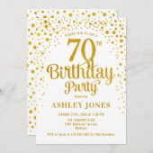 70th Birthday Party – ホワイト&金ゴールド 招待状 (正面/裏面)