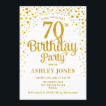 70th Birthday Party – ホワイト&金ゴールド 招待状<br><div class="desc">第70回バースデーパーティーへの招待。白エレガントとグリッターの金ゴールドのフェイクデザイン。スクリプトスタイリッシュのフォントと紙吹雪の機能。メッセージもしメッセージはカスタム年齢。</div>