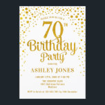 70th Birthday Party – ホワイト&金ゴールド 招待状<br><div class="desc">第70回バースデーパーティーへの招待。白エレガントとグリッターの金ゴールドのフェイクデザイン。スクリプトスタイリッシュのフォントと紙吹雪の機能。メッセージもしメッセージはカスタム年齢。</div>