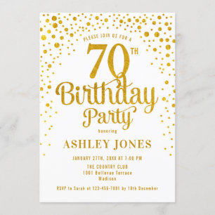 70th Birthday Party – ホワイト&金ゴールド 招待状