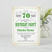 70th Birthday Party -レトロクリーミー白と緑 招待状 (スタンド正面)