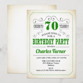 70th Birthday Party -レトロクリーミー白と緑 招待状 (正面/裏面)