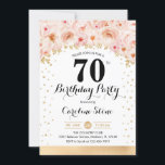 70th Birthday Party -金ゴールドの花 招待状<br><div class="desc">70歳の誕生日パーティーの招待状。エレガントデザインのグリッターフェイク金ゴールドとフローラアクセント。招待状カード(スクリプトフォントと紙吹雪)。赤面コーラルピンク、白。30日のスタイリッシュお祝いに最適。メッセージもしメッセージはカスタム年齢。</div>