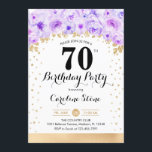 70th Birthday Party -金ゴールド紫の花 招待状<br><div class="desc">70歳の誕生日パーティーの招待状。エレガントデザインのグリッターフェイク金ゴールドとフローラアクセント。招待状カード(スクリプトフォントと紙吹雪)。パステルパープルとホワイト。30日のスタイリッシュお祝いに最適。メッセージもしメッセージはカスタム年齢。</div>