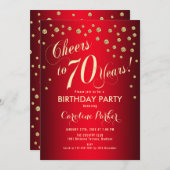 70th Birthday Party -金ゴールド赤 招待状 (正面/裏面)