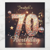 70th Birthday Party Disco Music Gold Sparkles ワインラベル (シングルラベル)