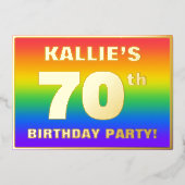 70th Birthday Party: Fun, Colorful Rainbow Pattern 箔招待状 (正面)