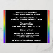 70th Birthday Party: Fun, Colorful Rainbow Pattern 箔招待状 (裏面)